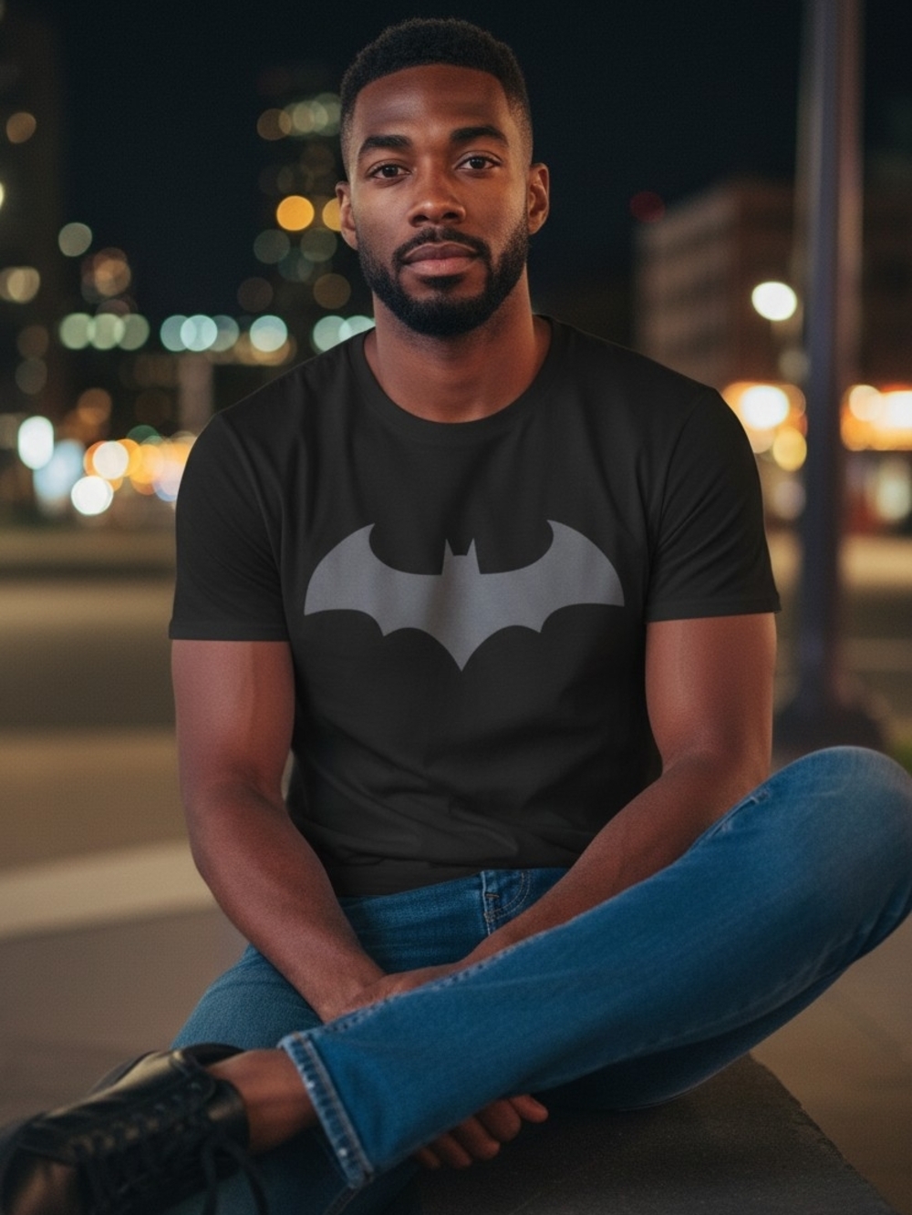Men's Black Graphic Batman Logo T‑Shirt